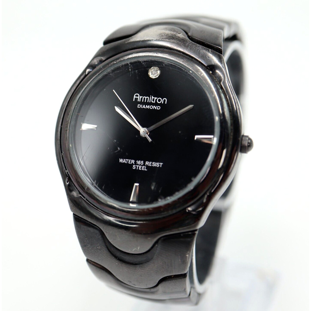 Armitron Diamond Men's Watch 38mm Black Tone Stainless Steel with New Battery